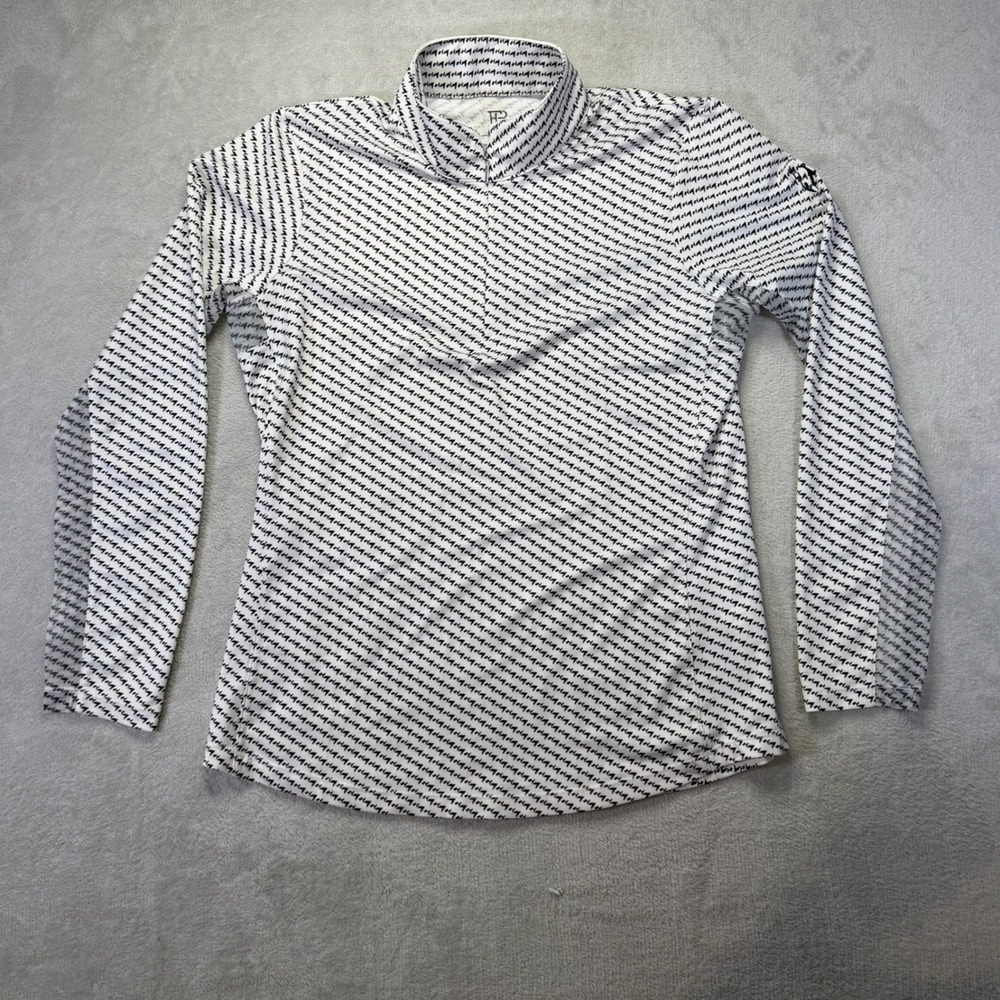 EP New York Womens Golf Top M White Black Geometric 1/4 Zip Long Sleeve Pullover